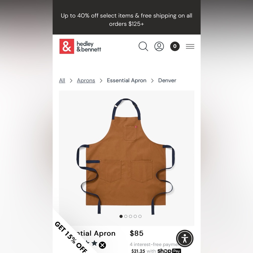 NWOT-Hedley & Bennett essential apron, color Denver